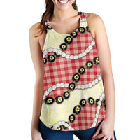 Red Palaka Hawaii Women Racerback Tank Kukui Nut Pikake Lei Hawaiian Tapa Pattern LT14 - Polynesian Pride