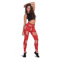 Red Palaka Quilt Hawaii Leggings Traditional Hawaii-plaid Pattern - Polynesian Pride