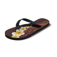 Red Polynesia Flip Flops Plumeria Tropical Leaves Galaxy Polynesian Art - Polynesian Pride