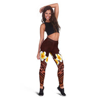 Red Polynesia Leggings Plumeria Tropical Leaves With Galaxy Polynesian Art - Polynesian Pride
