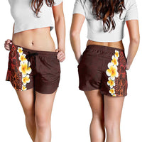 Red Polynesia Shorts for Women Plumeria Tropical Leaves With Galaxy Polynesian Art LT14 - Polynesian Pride