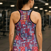 Red Samoa Manuia Le Kerisimasi Hollow Tank Top Pacific Patchwork Xmas Vibes LT9 - Polynesian Pride