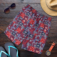 Red Samoa Manuia Le Kerisimasi Shorts for Men Pacific Patchwork Xmas Vibes LT9 Red - Polynesian Pride