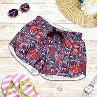 Red Samoa Manuia Le Kerisimasi Shorts for Women Pacific Patchwork Xmas Vibes LT9 Red - Polynesian Pride