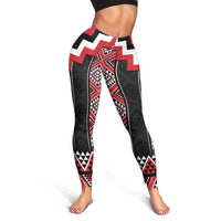 Red Taniko Aotearoa Leggings Niho Taniwha Mix Poutama LT14