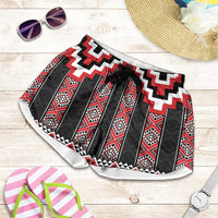 Red Taniko Aotearoa Shorts for Women Niho Taniwha Mix Poutama LT14 Red - Polynesian Pride