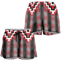 Red Taniko Aotearoa Shorts for Women Niho Taniwha Mix Poutama LT14 - Polynesian Pride