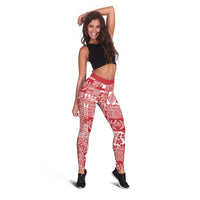Red Tonga Kilisimasi Fiefia Leggings Pacific Patchwork Xmas Vibes - Polynesian Pride