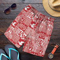 Red Tonga Kilisimasi Fiefia Shorts for Men Pacific Patchwork Xmas Vibes LT9 Red - Polynesian Pride