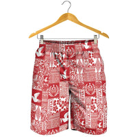 Red Tonga Kilisimasi Fiefia Shorts for Men Pacific Patchwork Xmas Vibes LT9 - Polynesian Pride
