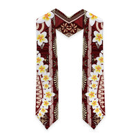 Red Vintage Tonga Ngatu Pattern With Plumeria Graduation Stole LT05 - Polynesian Pride
