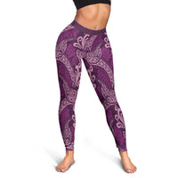Royal Purple Monstera Leggings Polynesian Tribal Pattern - Polynesian Pride