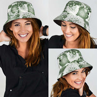 Sage Green Aloha Hawaii Bucket Hat Monstera Hibiscus Plumeria Seamless Vibes - Polynesian Pride