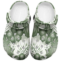 Sage Green Aloha Hawaii Clogs Shoes Monstera Hibiscus Plumeria Seamless Vibes LT14 Sage Green - Polynesian Pride