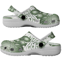 Sage Green Aloha Hawaii Clogs Shoes Monstera Hibiscus Plumeria Seamless Vibes LT14 - Polynesian Pride