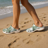 Sage Green Aloha Hawaii Clogs Shoes Monstera Hibiscus Plumeria Seamless Vibes LT14 - Polynesian Pride