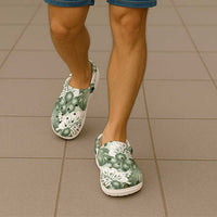 Sage Green Aloha Hawaii Clogs Shoes Monstera Hibiscus Plumeria Seamless Vibes LT14 - Polynesian Pride