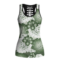 Sage Green Aloha Hawaii Hollow Tank Top Monstera Hibiscus Plumeria Seamless Vibes - Polynesian Pride