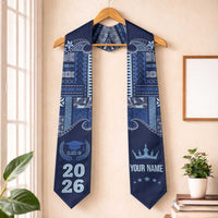 Samoa Siapo Mamanu Custom Graduation Stole Blue Waves Motifs LT7 One Size Navy Blue - Polynesian Pride