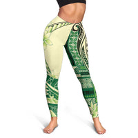 Samoa Siapo Mamanu Leggings Plumeria Emerald Motifs