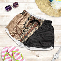 Samoa Siapo Motif Half Style Shorts for Women Brown Version LT03 Brown - Polynesian Pride