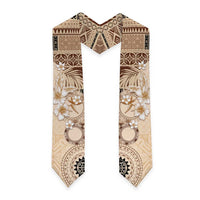 Samoa Siapo Pattern With Beige Hibiscus Graduation Stole LT05 - Polynesian Pride