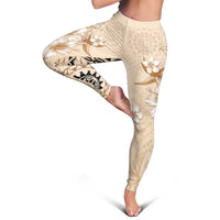 Samoa Siapo Pattern With Beige Hibiscus Leggings - Polynesian Pride