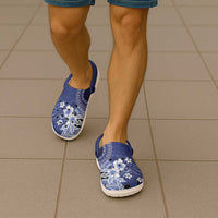 Samoa Siapo Pattern With Navy Hibiscus Clogs Shoes - Polynesian Pride