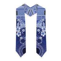 Samoa Siapo Pattern With Navy Hibiscus Graduation Stole LT05 - Polynesian Pride
