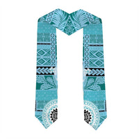 Samoa Siapo Pattern With Teal Hibiscus Graduation Stole LT05 - Polynesian Pride