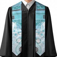 Samoa Siapo Pattern With Teal Hibiscus Graduation Stole LT05 - Polynesian Pride