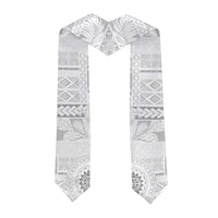 Samoa Siapo Pattern With White Hibiscus Graduation Stole LT05 - Polynesian Pride