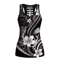 Samoa Siapo Tribal Pattern Hollow Tank Top Black Polynesian Plumeria Tapa Motif LT9 Female Black - Polynesian Pride