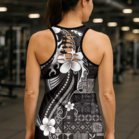 Samoa Siapo Tribal Pattern Hollow Tank Top Black Polynesian Plumeria Tapa Motif LT9 - Polynesian Pride