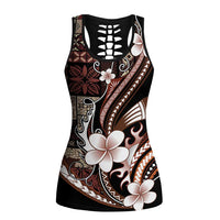 Samoa Siapo Tribal Pattern Hollow Tank Top Brown Polynesian Plumeria Tapa Motif LT9 Female Brown - Polynesian Pride