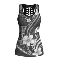 Samoa Siapo Tribal Pattern Hollow Tank Top Light Gray Polynesian Plumeria Tapa Motif LT9 Female Gray - Polynesian Pride