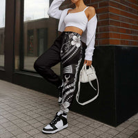 Samoa Siapo Tribal Pattern Jogger Pants Black Polynesian Plumeria Tapa Motif LT9 - Polynesian Pride