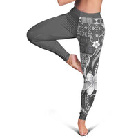 Samoa Siapo Tribal Pattern Leggings Light Gray Polynesian Plumeria Tapa Motif LT9 - Polynesian Pride