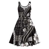 Samoa Siapo Tribal Pattern Midi Dress Black Polynesian Plumeria Tapa Motif