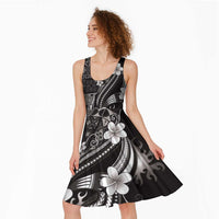 Samoa Siapo Tribal Pattern Midi Dress Black Polynesian Plumeria Tapa Motif