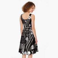 Samoa Siapo Tribal Pattern Midi Dress Black Polynesian Plumeria Tapa Motif