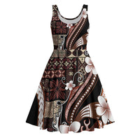 Samoa Siapo Tribal Pattern Midi Dress Brown Polynesian Plumeria Tapa Motif