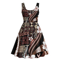 Samoa Siapo Tribal Pattern Midi Dress Brown Polynesian Plumeria Tapa Motif