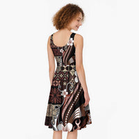 Samoa Siapo Tribal Pattern Midi Dress Brown Polynesian Plumeria Tapa Motif