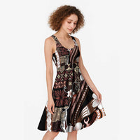 Samoa Siapo Tribal Pattern Midi Dress Brown Polynesian Plumeria Tapa Motif