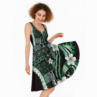 Samoa Siapo Tribal Pattern Midi Dress Forest Green Polynesian Plumeria Tapa Motif LT9 - Polynesian Pride