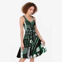 Samoa Siapo Tribal Pattern Midi Dress Forest Green Polynesian Plumeria Tapa Motif LT9 - Polynesian Pride