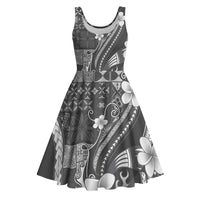 Samoa Siapo Tribal Pattern Midi Dress Light Gray Polynesian Plumeria Tapa Motif