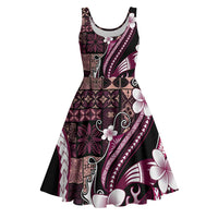 Samoa Siapo Tribal Pattern Midi Dress Violet Polynesian Plumeria Tapa Motif