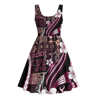 Samoa Siapo Tribal Pattern Midi Dress Violet Polynesian Plumeria Tapa Motif